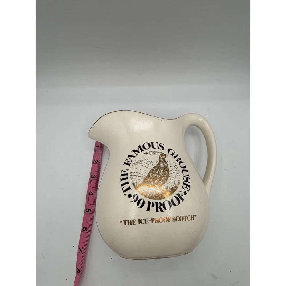 Vintage 1976 The Famous Grouse Scotch Whisky Pitcher Ceramic Barware Gold Rim